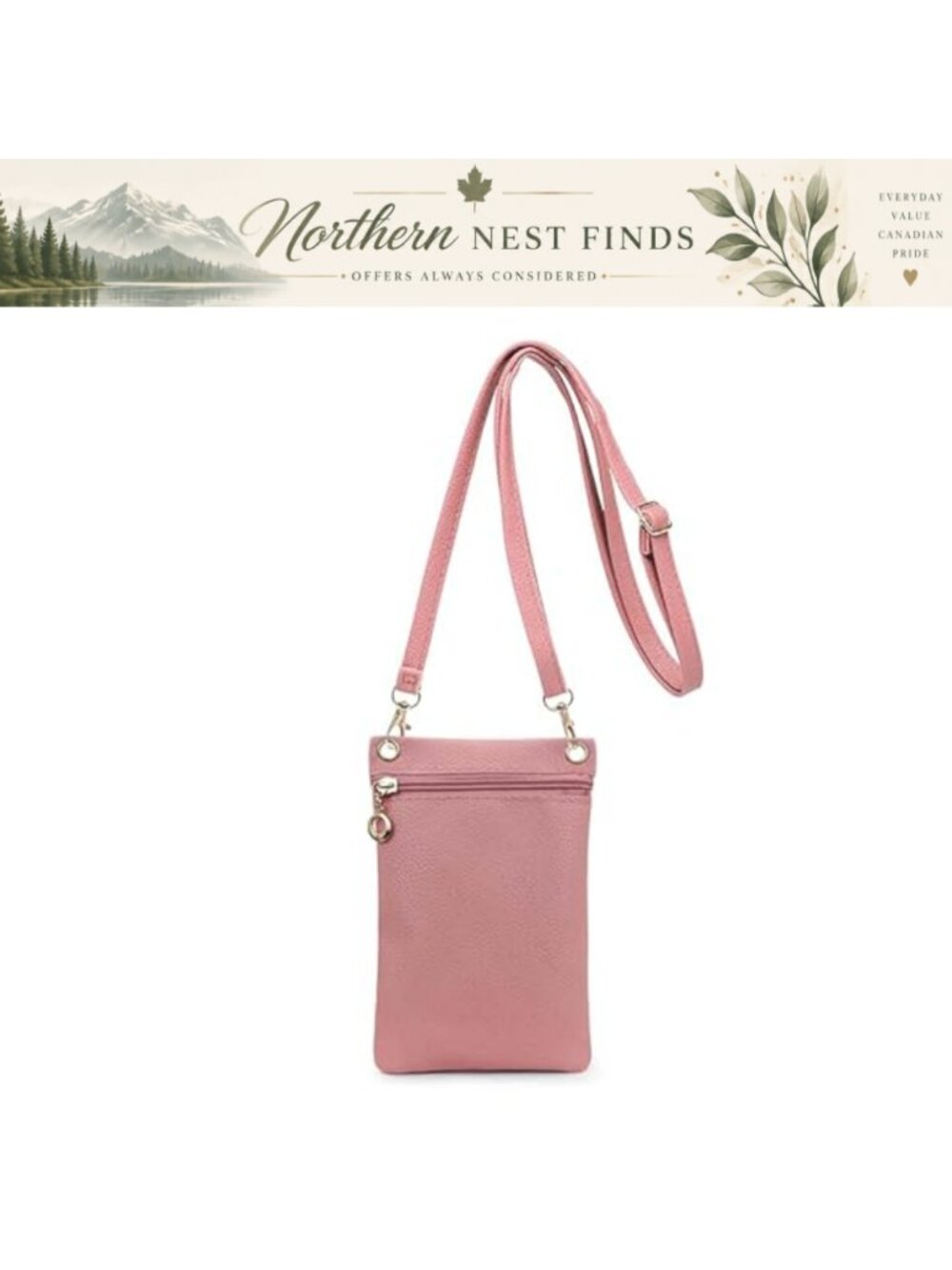PU Leather Mini Crossbody Phone Purse with Zipper Adjustable Strap